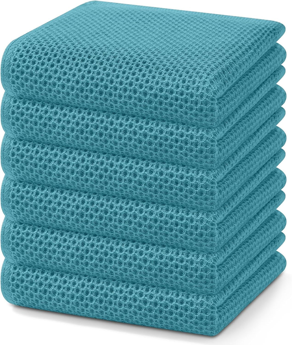 Homaxy 100% Cotton Waffle Weave Kitchen Dish Towels, Ultra Soft Absorbent Quick Drying Cleaning Towel, 13 x 28 Inches, 6-Pack, Lake Blue