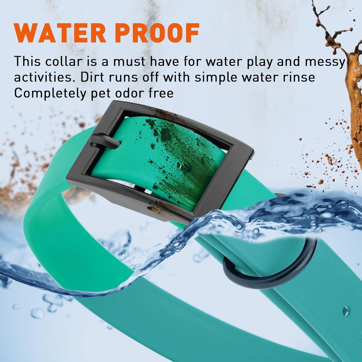 Dogline Biothane Waterproof Dog Collar Strong Coated Nylon Webbing with Black Hardware Odor- Proof for Easy Care Easy to Clean High Performance Fits Small Medium or Large Dogs, Teal