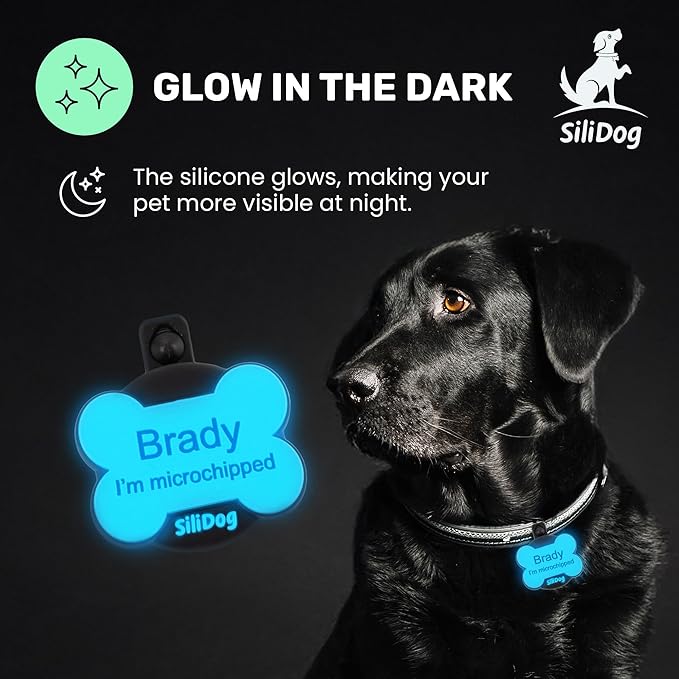 SiliDog AirTag Holder Silent Dog ID Tag – Personalized Engraved Silicone Pet Tag – Durable, Glow-in-The-Dark – Red Bone