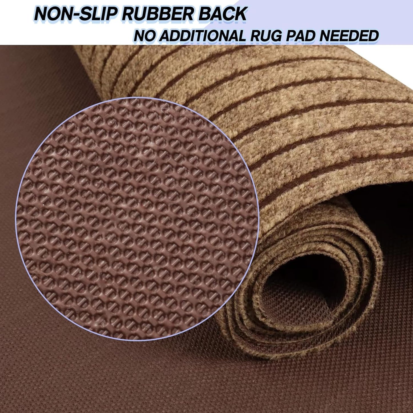 Custom Size Backed Non-Slip Area Rugs Runner, Easy Clean, Waterproof Runner Rugs for Hallway Entryway, Kitchen, Laundry, 4FT x 58FT, Brown Stripe