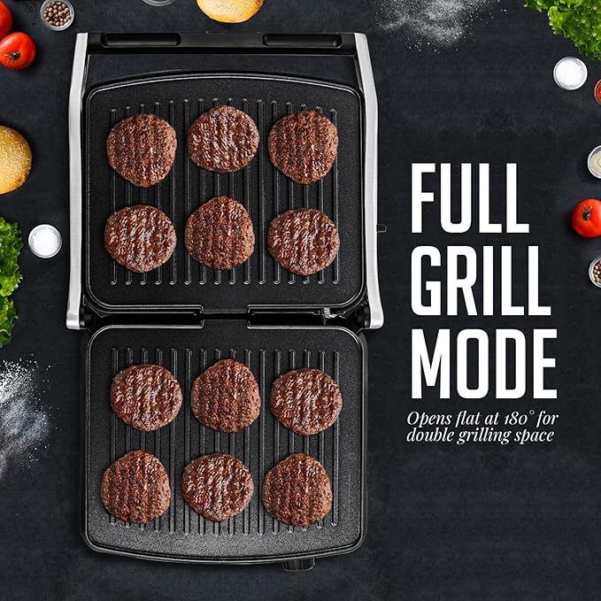 OVENTE Electric Panini Press Sandwich Maker, 1500W Indoor Grill with Non-Stick Coated Plates, Temperature Control & Removable Drip Tray, Opens 180 Degrees to Fit Any Type/Size of Food, Silver GP1861BR