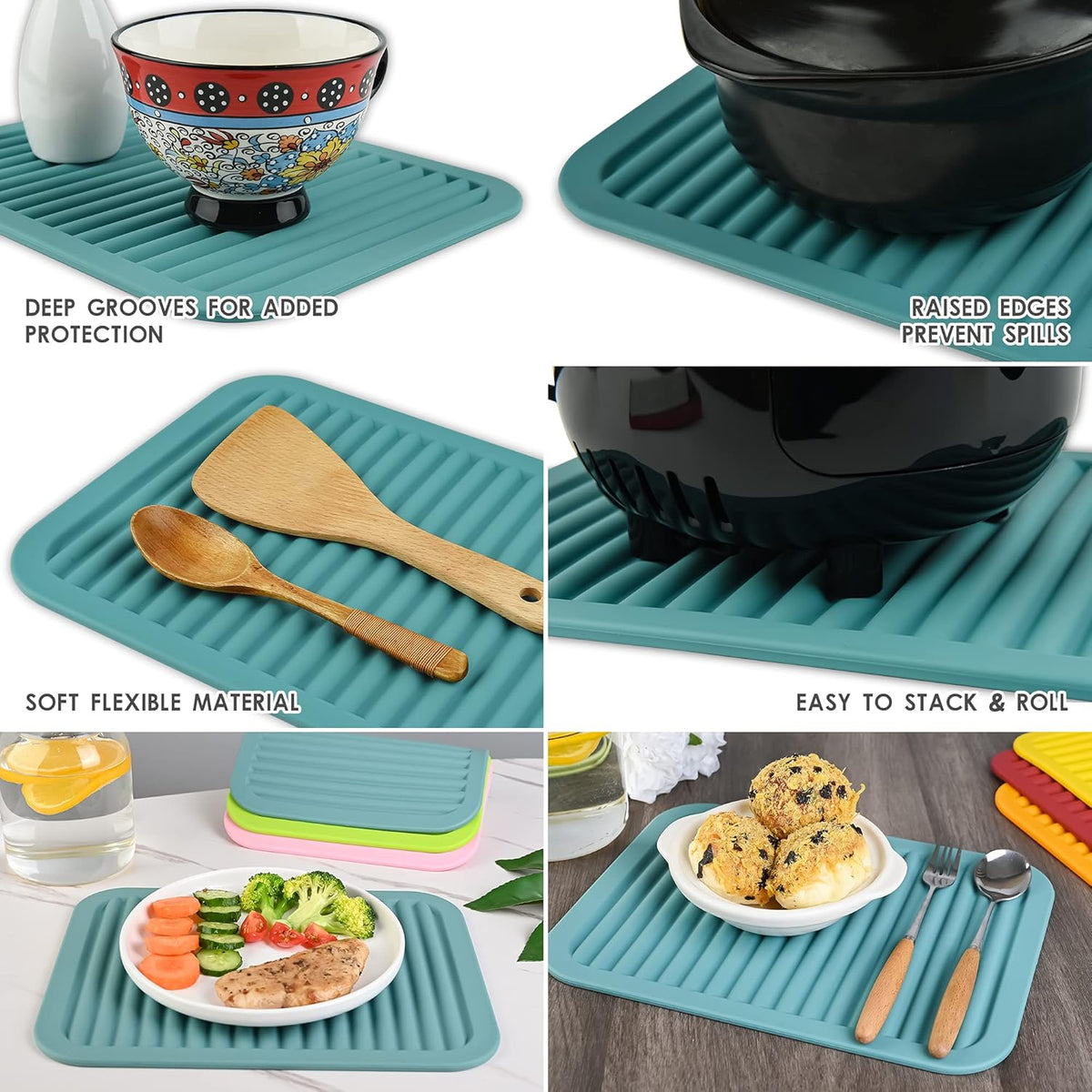 Smithcraft Silicone Trivet Mat for Hot Pans and PotsS Hot Pads Counter Mat Heat Resistant Table Dish Drying Mat or Placemats 2 Pack,Size:9x12 Inch, Color: Yellow,Shape:Rectangular
