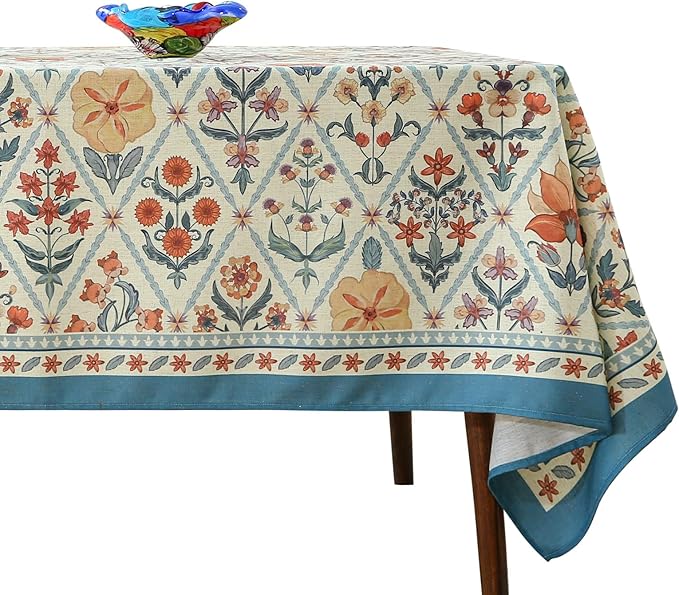 ISAENNE Designer Linen Elegant Tablecloth Rectangular,Colorful Floral Bohemian Table Cloth,Wrinkle Resistant Decor Tablecloths for Dining Thanksgiving Kitchen Party,55"*87"-Floralsea A