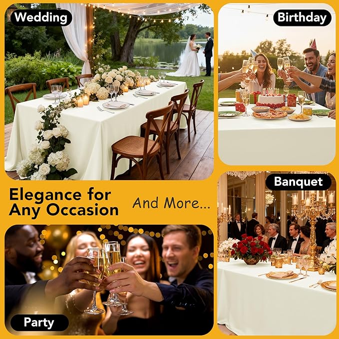 10-Pack Ivory Tablecloths for Rectangle Tables, 60 x 120 Inches, Stain-Resistant Polyester Fabric for 6 Foot Tables - Washable Table Covers for Weddings, Banquets, Birthday Parties, Events