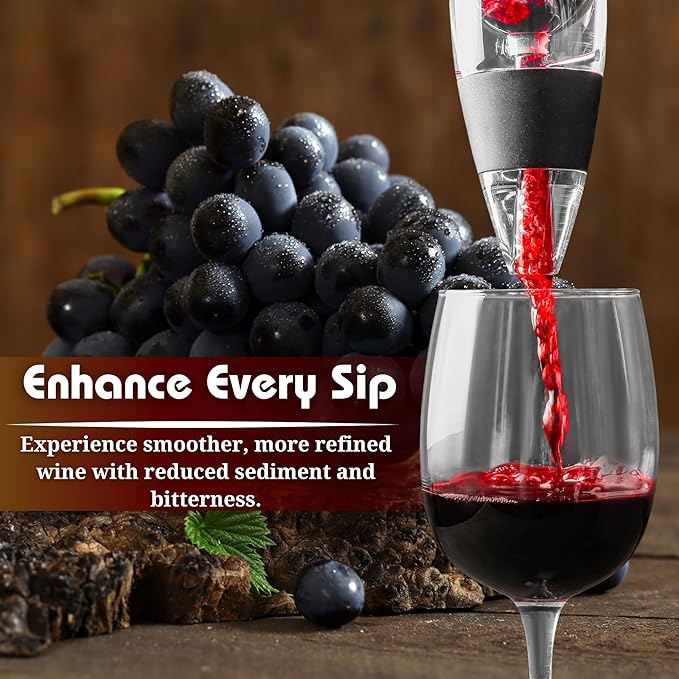 Red Wine Aerator- Wine Pourer- Decanter- Premium Wine Aerator with Stand - Decanter Aerating Spout with Filter for any type of Bottle or Glass- Oxygenator Accessory for Wine