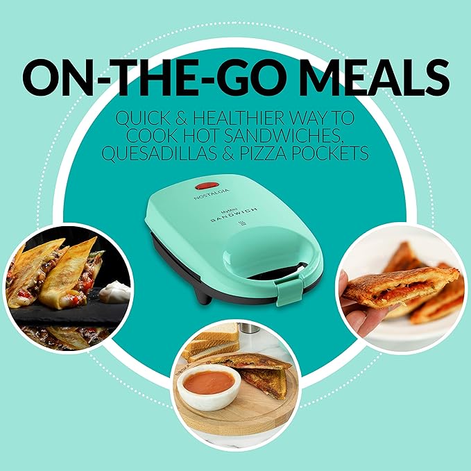 Nostalgia MyMini Personal Sandwich Maker, Nonstick Panini Press, Pizza Pockets, Quesadillas, Mint Green