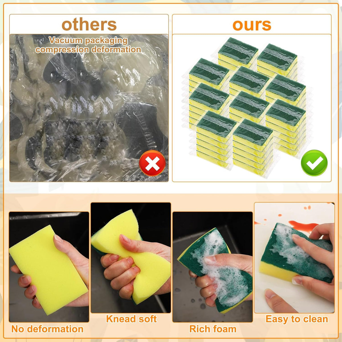 50 Pcs Individually Wrapped Sponges, Uncompressed Non Scratch Scrouing Sponges for Household Cleaning Dishes Kitchen Airbnb Apartment Car Bike Green