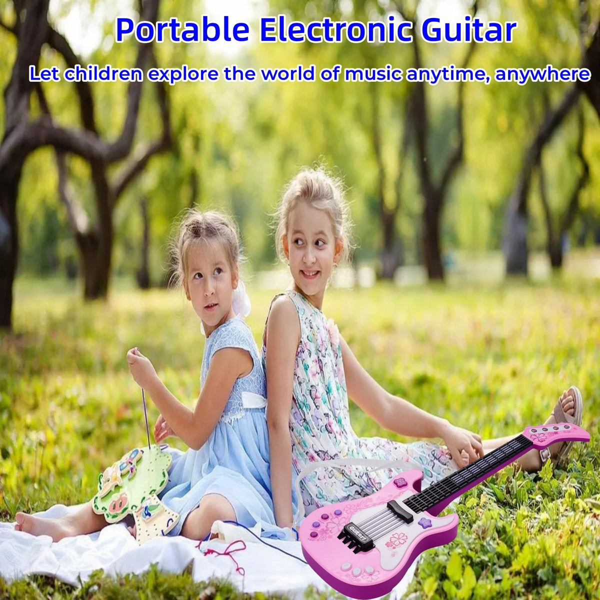 Electric Guitar with Strap Portable for Beginners (Pink)