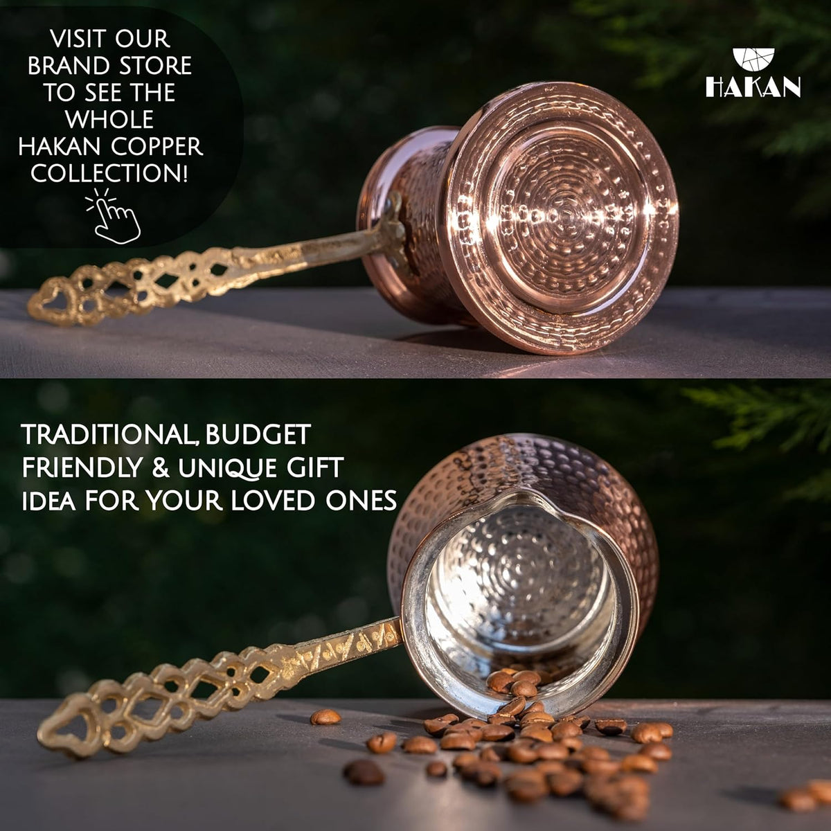 Hakan Turkish Coffee Pot | Stove Top Water Boiler, Coffee Maker, Butter, Chocolate & Milk Warmer | Even and Quick Heat with Handcrafted Copper Material | Coffee Gifts Idea, 16 Oz (475 cc)