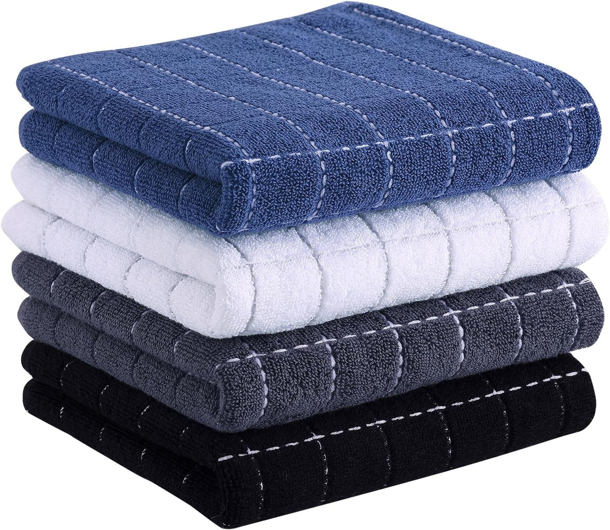 Homaxy 100% Cotton Terry Kitchen Towels(Multiple Color, 13 x 28 inches), Checkered Designed, Soft and Super Absorbent Dish Towels, 4 Pack