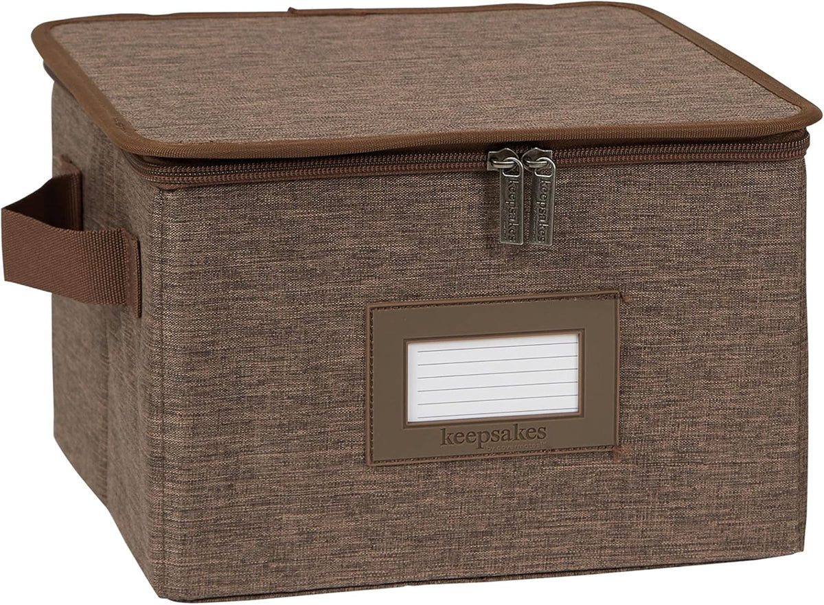 Covermates Keepsakes Dish Storage Box - Stackable, Reinforced Handles, China Storage, Brown Heather