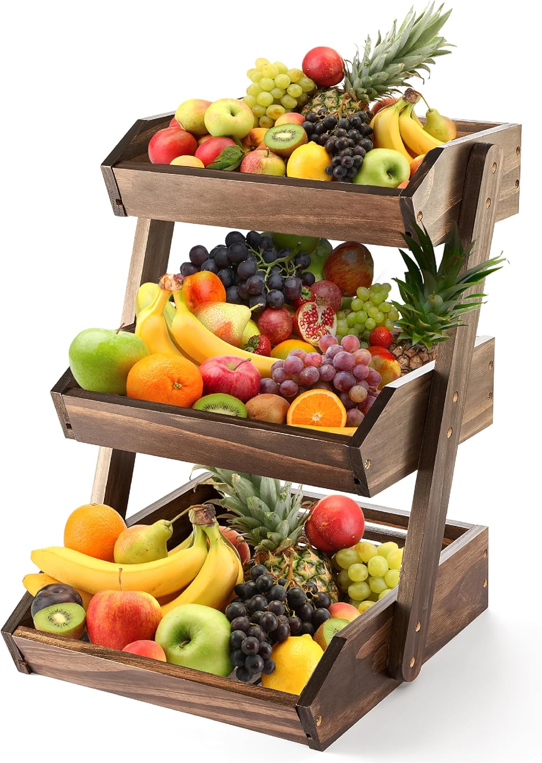 Fruit Basket, Fruit Bowl, 2 Tier Fruit Basket for Kitchen, Fruit Stand Storage Holder, Heavy Duty/Multipurpose/Large Capacity for Fruit, Vegetables, Bread Storage (Walnut, 3 Tier)