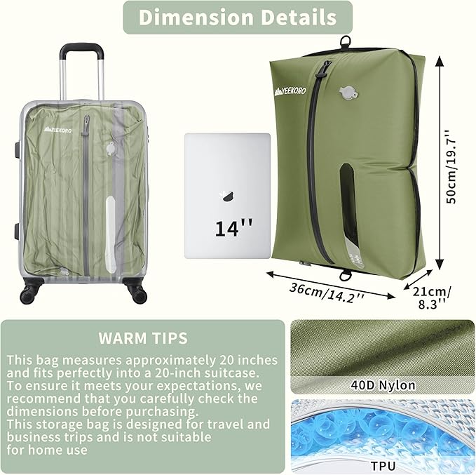 Vacuum Bag for Travel, Professional IPX8 Waterproof Reusable Vacuum Compression Bags for Travel Suitcases, Durable Space Saver Bag(1 Large,No Pump)