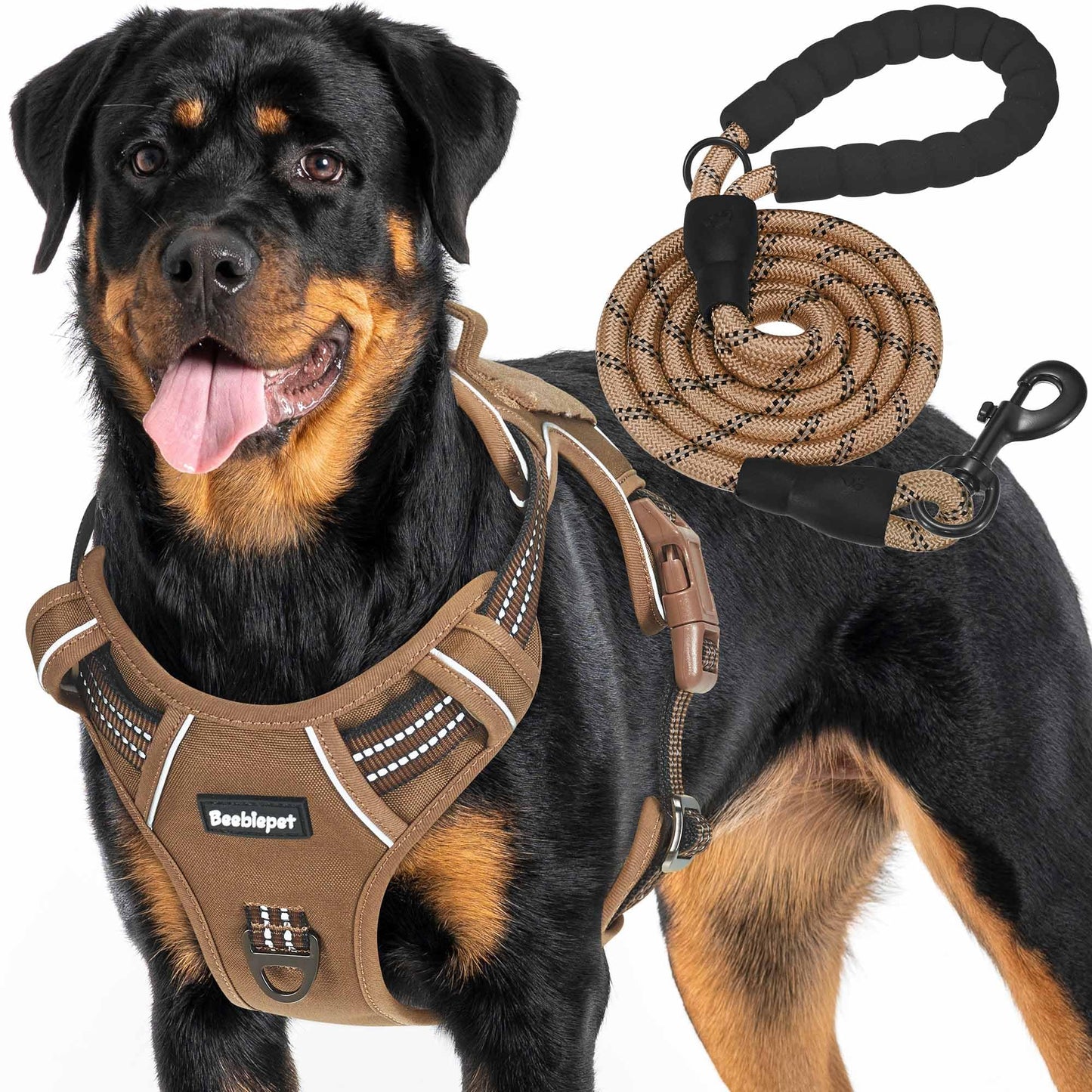 Beebiepet Heavy Duty Tactical Dog Harness for Small Dogs, No Pull Adjustable Pet Harness Reflective Service Training Easy Control Pet Vest Military K9 Working Dog Harnesses- Large, Brown