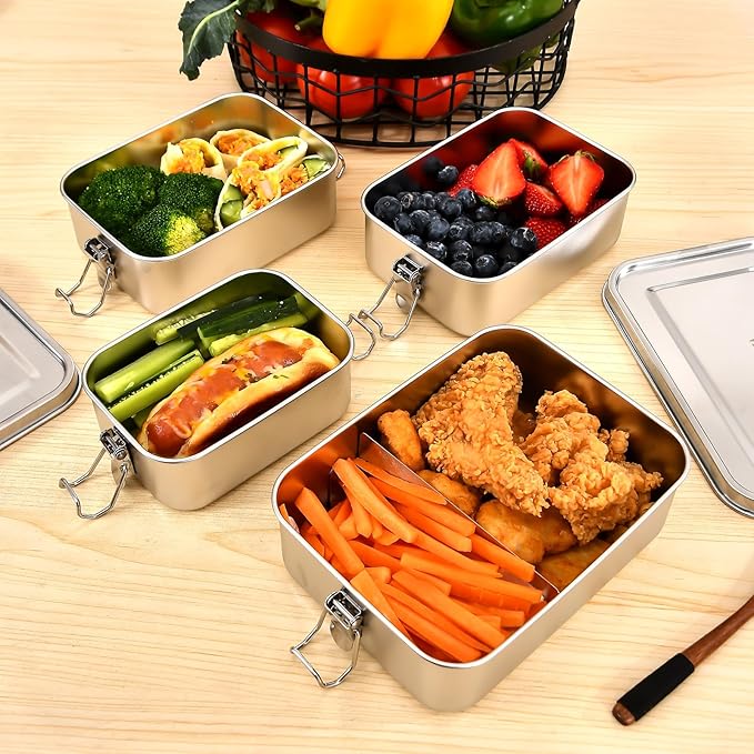 8 PCS Stainless Steel Bento Box 550ml, Metal Lunch Box Food Containers, Steel Lunch Container for Home, Work, Camping