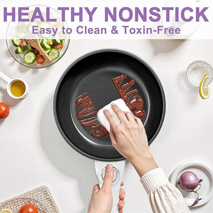 Dezin Hot Pot Electric Upgraded, Non-Stick Sauté Pan, Rapid Noodles Electric Pot, 1.5L Mini Portable Hot Pot for Steak, Egg, Fried Rice, Ramen, Oatmeal, Soup with Power Adjustment