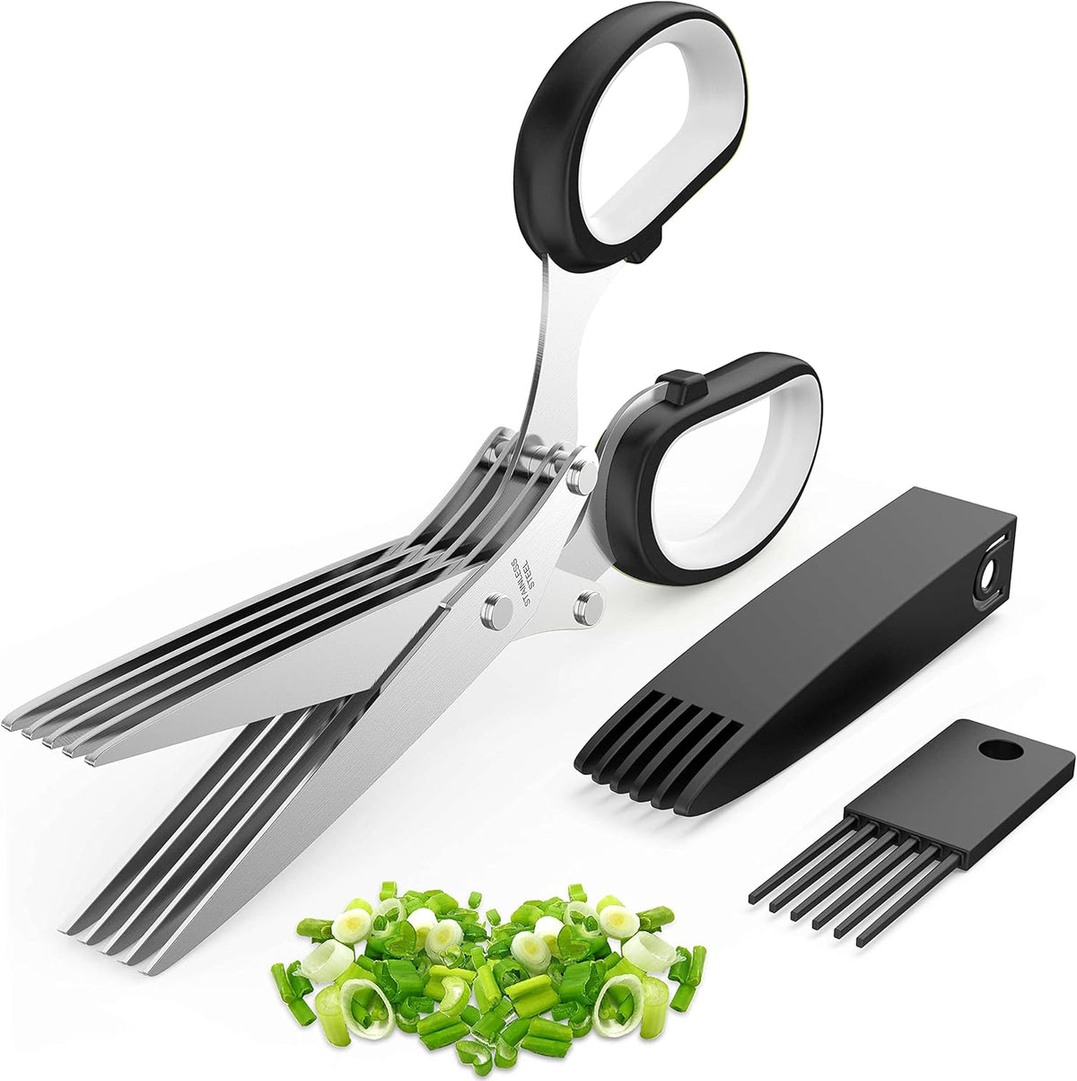 2025 Upgraded Herb Scissors, Effortless Herb Shears Cutter Tool with Sharp Stainless Steel Blades for Fresh Herbs, Must-Have Kitchen & Cooking Gadget, Black