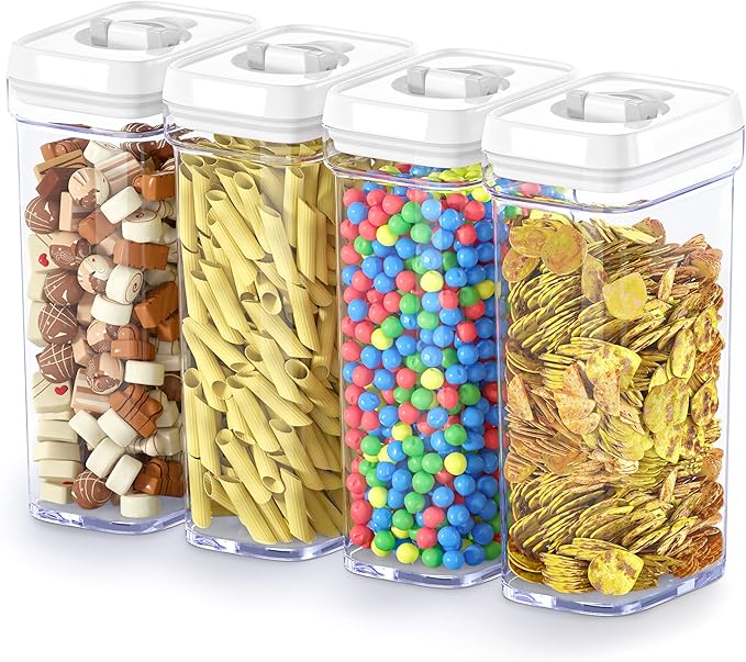 DWËLLZA KITCHEN Airtight Food Storage Containers – 4 Piece set Air Tight Pantry Storage Containers Clear Kitchen Organization and Storage Set BPA-Free - Keeps your Food Fresh & Dry