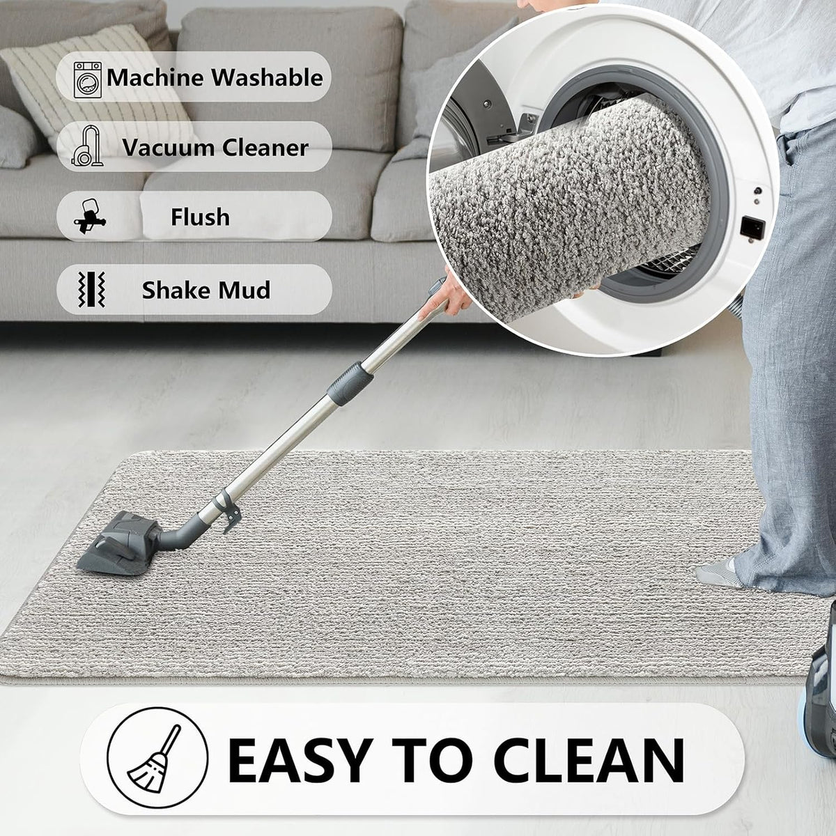 REFETONE Indoor Doormat, Front Door Mat 20"x32" Absorbent Rubber Backing Non Slip Back Door Mats, Washable Low-Profile Inside Floor Mat Door Rugs for Entryway, Resist Dirt Mud Mat for Dogs, Grey