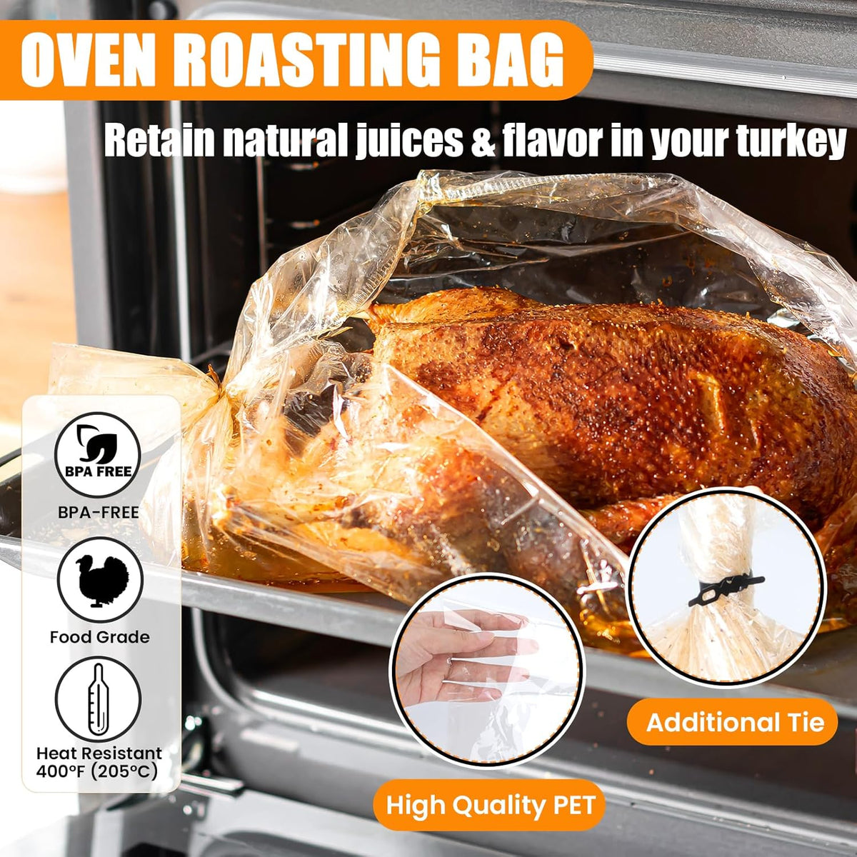 Turkey Oven Bags for Perfect Roasting - 21.7’’ x 23.6’’, 20 Counts, Large Size Turkey Cooking Bags for Oven, Locks in Juices for Flavorful Turkey - Thanksgiving, Christmas Essential