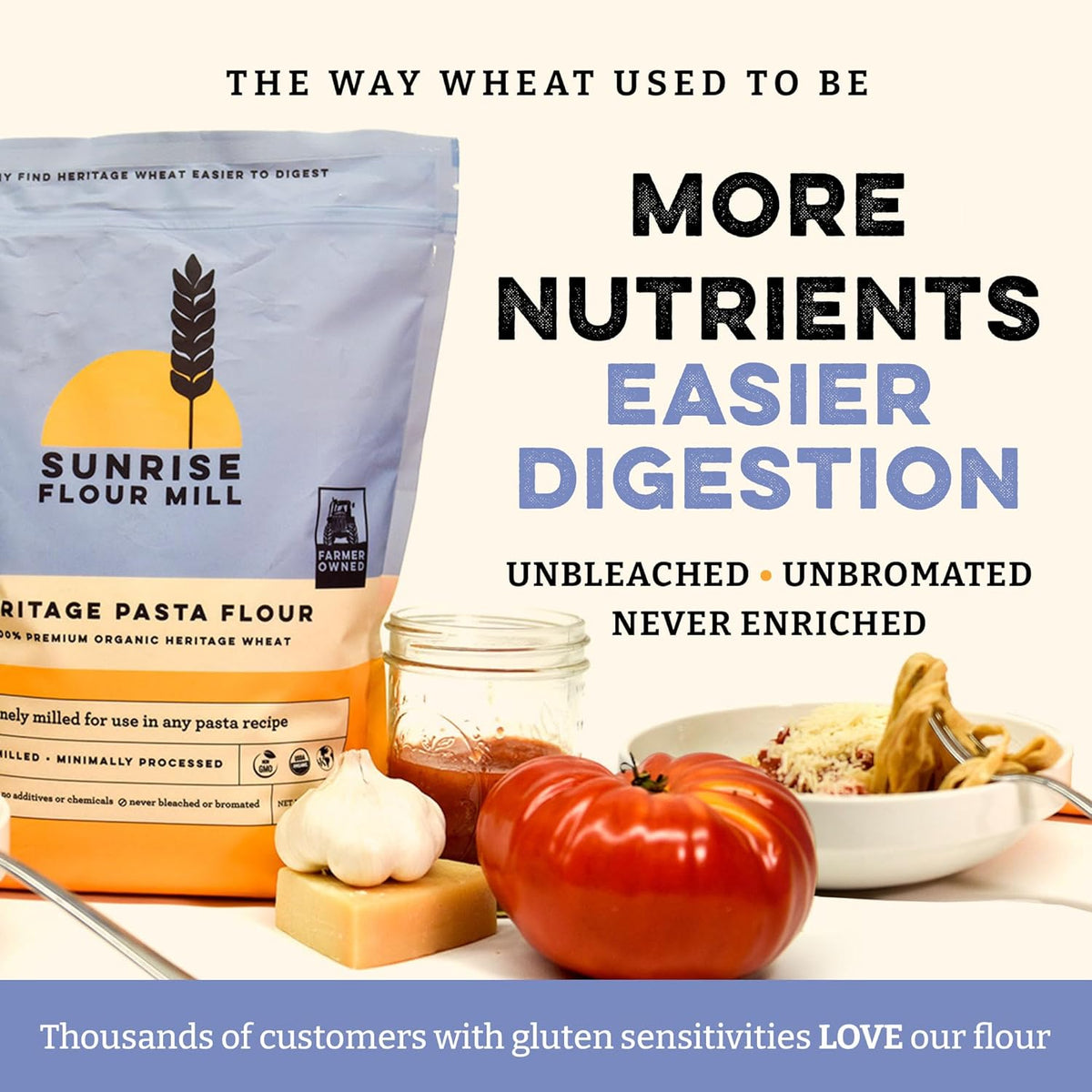 Sunrise Flour Mill USDA Organic Heritage Pasta Flour - 5 lbs | Milled from Hard Red Wheat | Easier to Digest with Less Bloating | No Bleaching or Bromating | Zero Additives