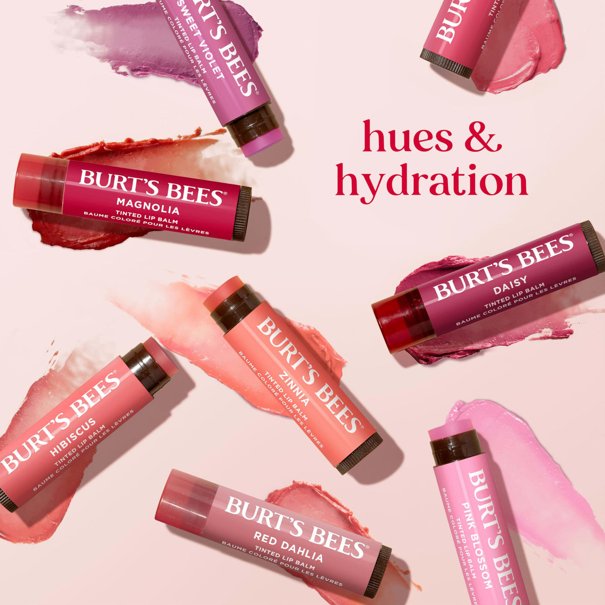 Burts Bees Tinted Lip Balm Value Pack, Includes Red Dahlia, Daisy and Rose, 8 Hour Moisture, Provides a Hint of Color, Nourishing Shea Butter, 100 Percent Natural Origin, 0.15 oz., Three Tubes
