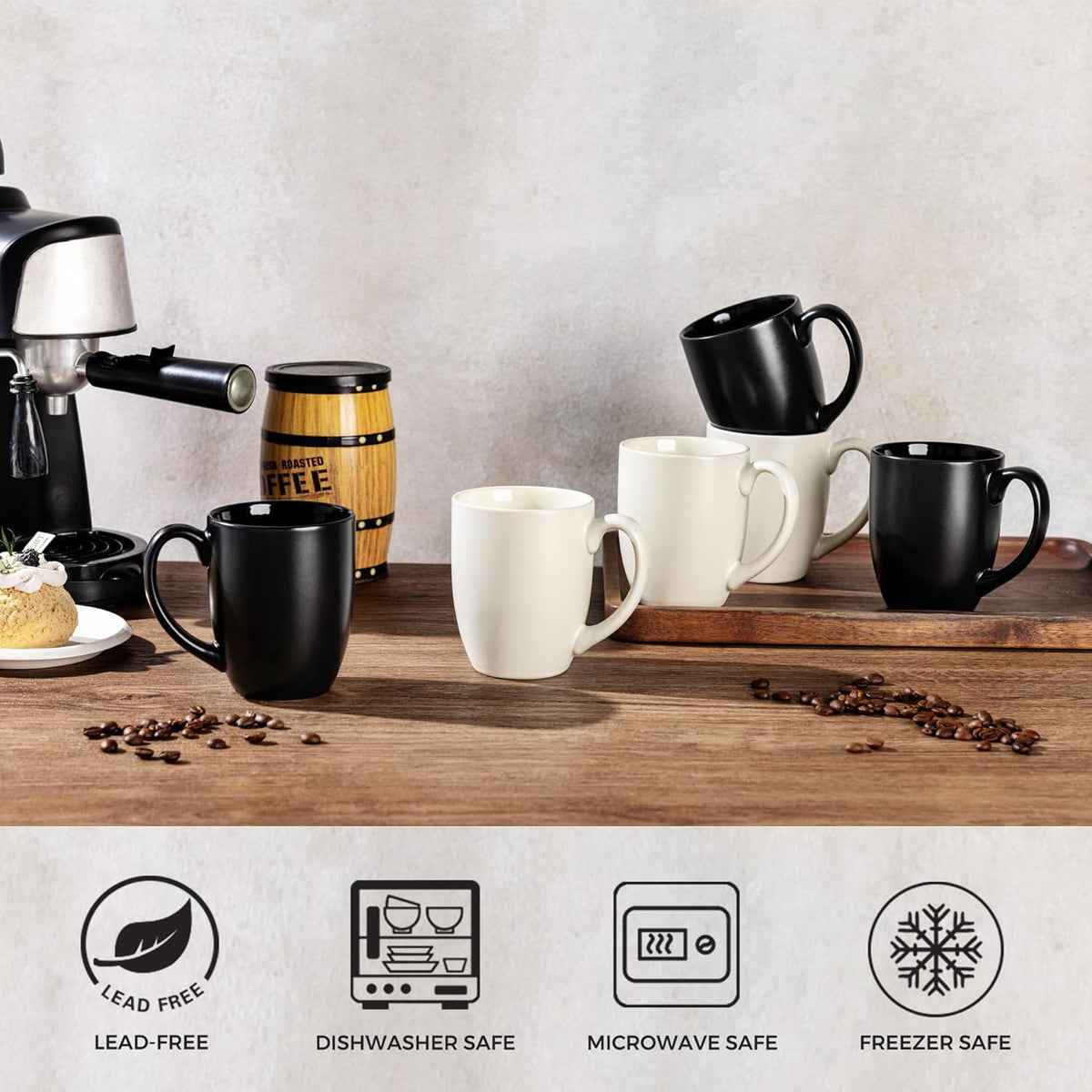 AmorArc 16oz Coffee Mugs Set of 6, Large Ceramic Coffee Mugs for Man, Woman, Dad, Mom, Modern Coffee Mugs with handle for Tea/Latte/Cappuccino/Cocoa. Dishwasher&Microwave Safe, Multi-Color