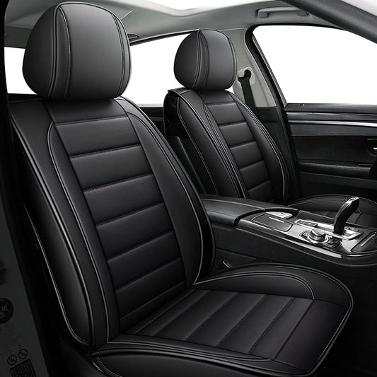CAPITAUTO Seat Covers, Car Seat Covers Full Set, Black Car Seat Cover, Car Seat Covers Front Seats Back Seat Cover, Waterproof Faux Leather Seat Covers Fit for Most Cars Trucks SUV (Black)