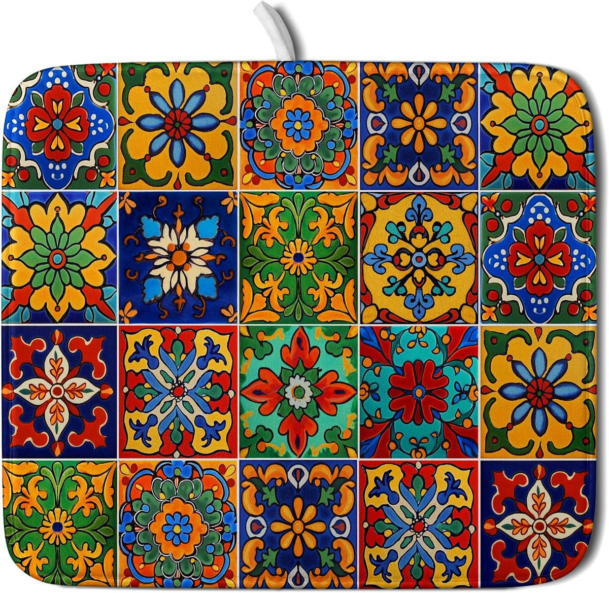 Mexican Tiles Dish Drying Mat for Kitchen Counter Absorbent Microfiber Dish Drying Pad Kitchen Gadgets Multi-use