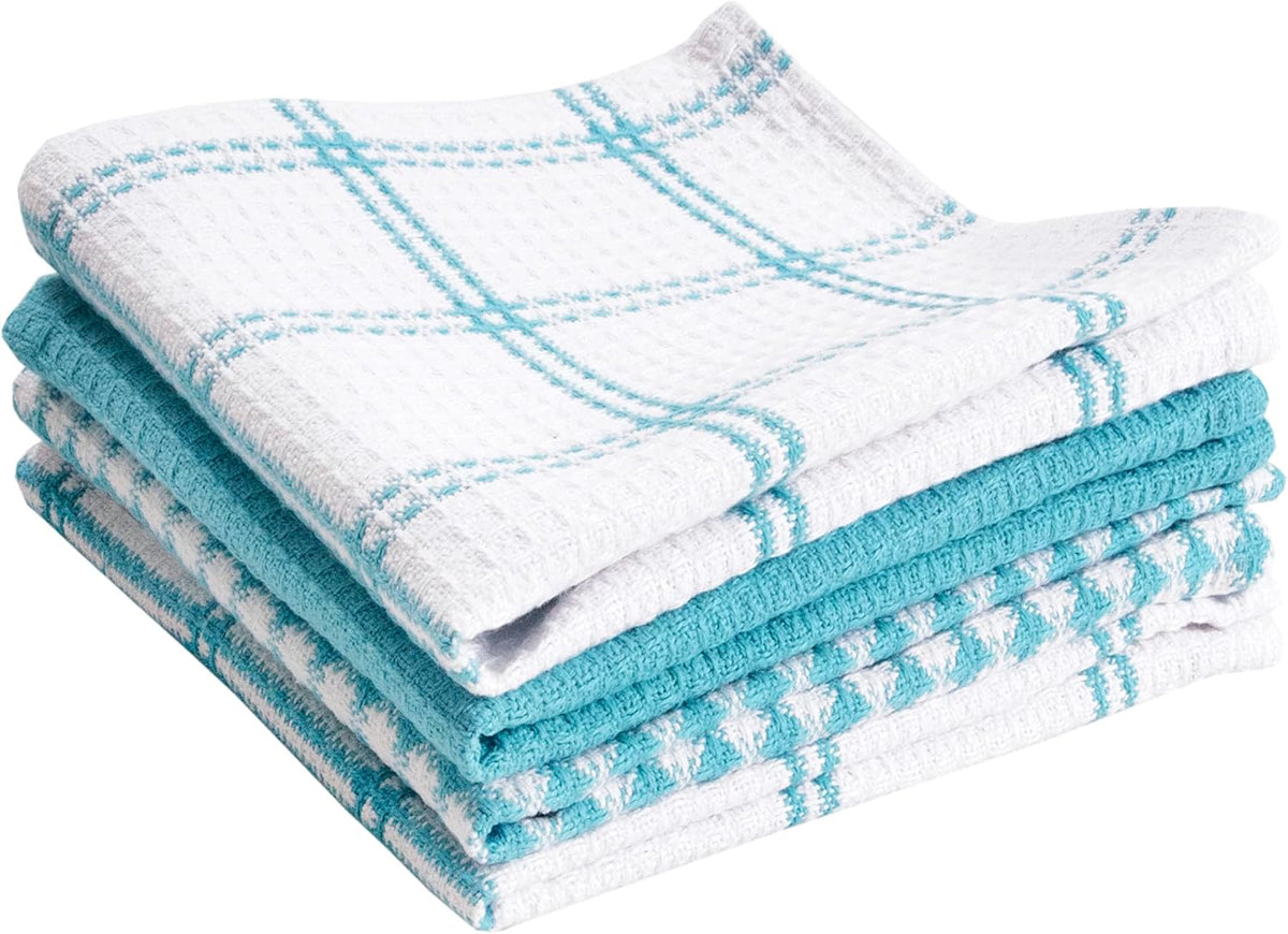 T-FAL Premium Waffle Dish Cloths: Highly Absorbent, Super Soft Long Lasting - 100% Cotton, 12"x13" Flat Waffle Dish Towel for Cleaning & Drying Dishes, (4-Pack), Breeze