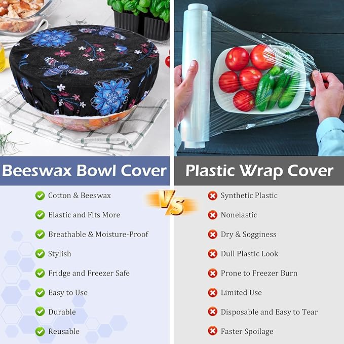 5-Size Reusable Beeswax Bowl Covers for Bread Proofing, Cotton Cloth Flexible Beeswax Wraps for Food Storage(Butterfly)