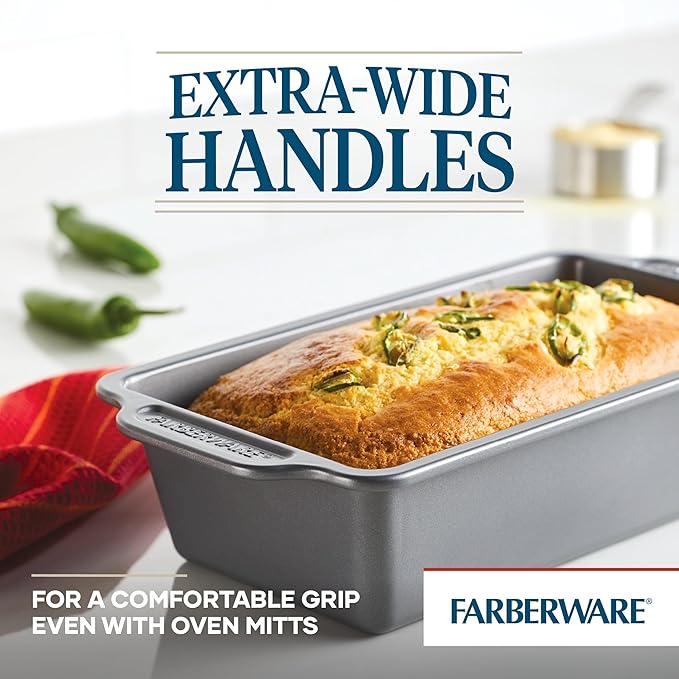 Farberware Steel Nonstick Baking, Includes Cookie, Loaf/Meatloaf, Cake Pan, 4 Piece Non Stick Bakeware Set, Gray
