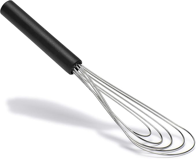 Flat Whisk Silicone Handle Non Slip 10" - 5 Wires Whisk with 10 Heads for Kitchen Cooking Color by Jell-Cell (Black)