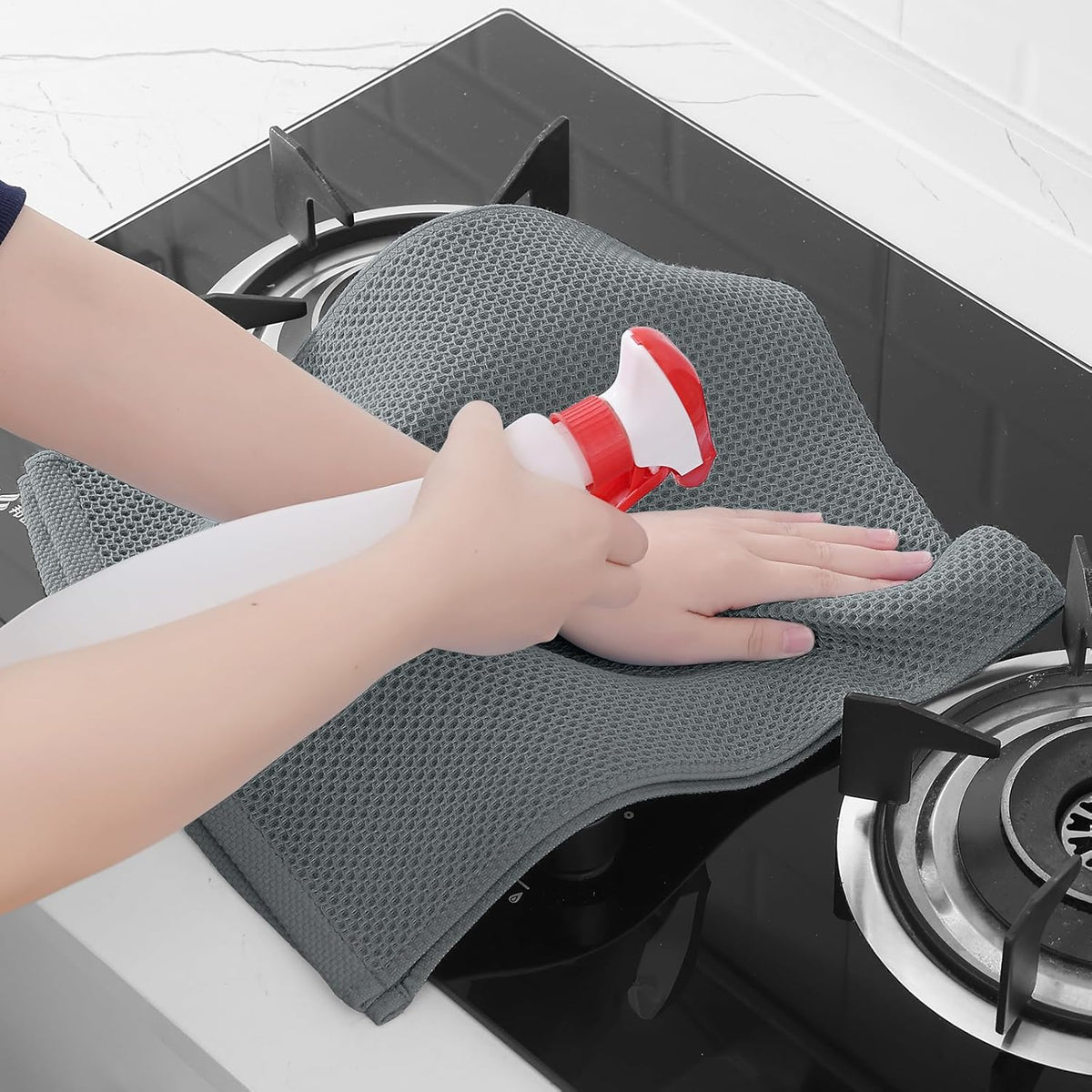 Homaxy 100% Cotton Waffle Weave Kitchen Dish Towels, Ultra Soft Absorbent Quick Drying Cleaning Towel, 13 x 28 Inches, 8-Pack, Grey