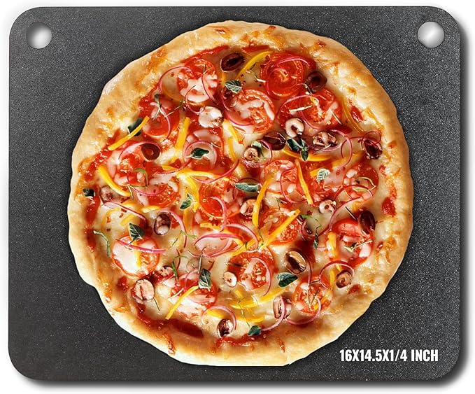 VEVOR Pizza Steel, 16" x 14.5" x 1/4" Pizza Steel Plate for Oven, Pre-Seasoned Carbon Steel Pizza Baking Stone with 20X Higher Conductivity, Heavy Duty Pizza Pan for Outdoor Grill, Indoor Oven