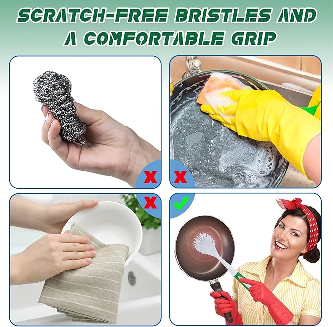Hsei 20 Pcs Green Kitchen Scrub Dish Brush Bulk with 11 Inch Anti Slip Handle Cleaning Dish Scrubber with Stiff Bristles Washing Scrub Brushes for Housekeeping for Pots and Pans, Kitchen Sink