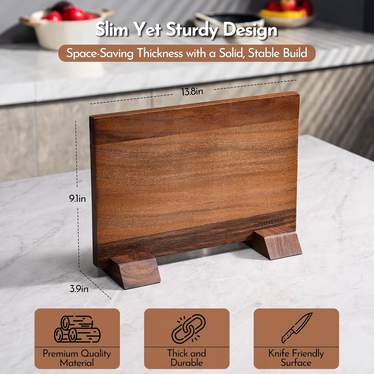 Double-Sided Magnetic Knife Block – 13.8.5 x 9.1 Inch Walnut Wood Knife Holder with 24 Powerful Magnets, Universal Knife Storage Stand with Non-Slip Base & Sharpening Rod