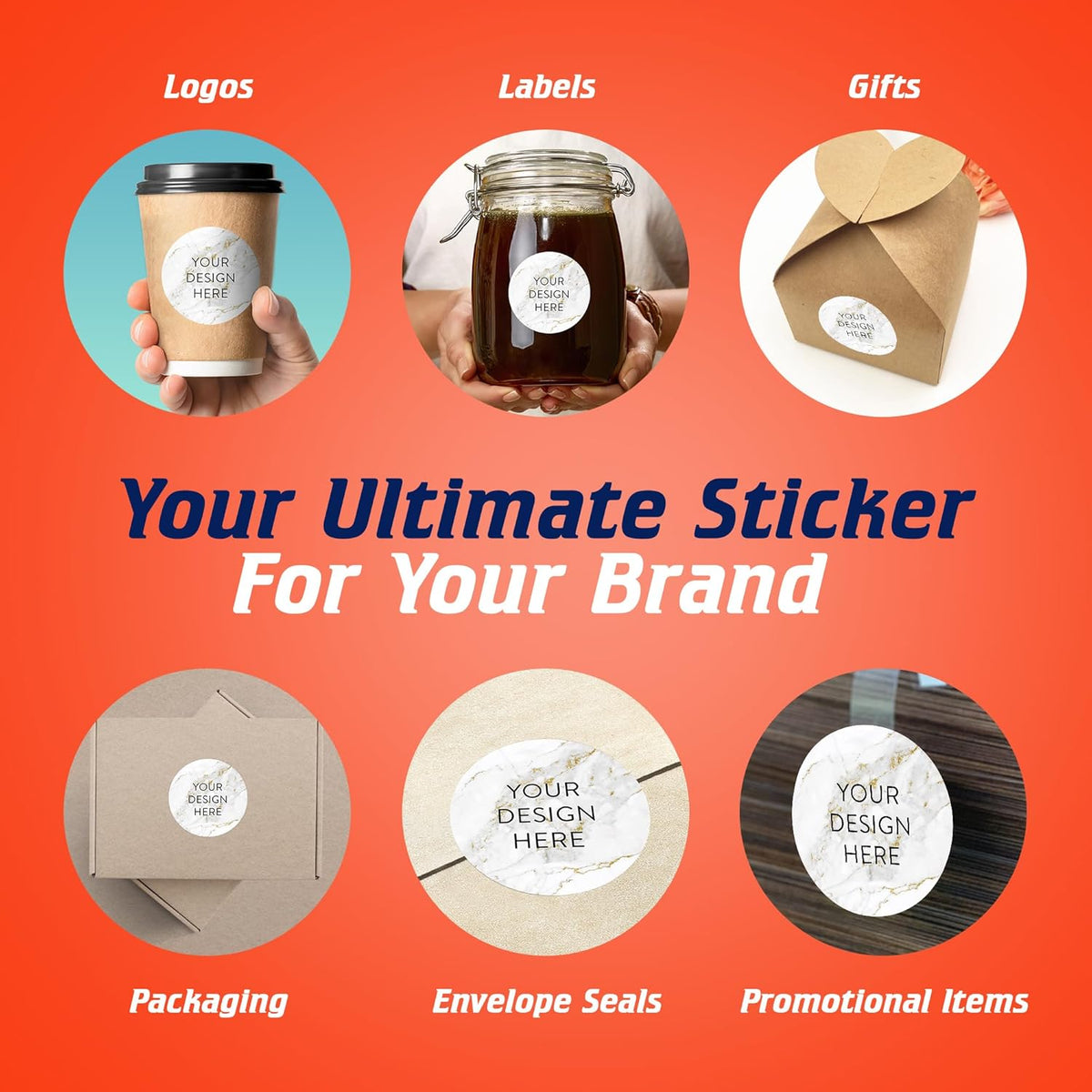 5-1000 Custom Vinyl Stickers - Upload Your own Image, Text, Design, Logo - Personalized Logo Labels for Handmade, Packaging, Bottle, Jars, Candle, Brand Stickers (Gold Marble, 2x2)