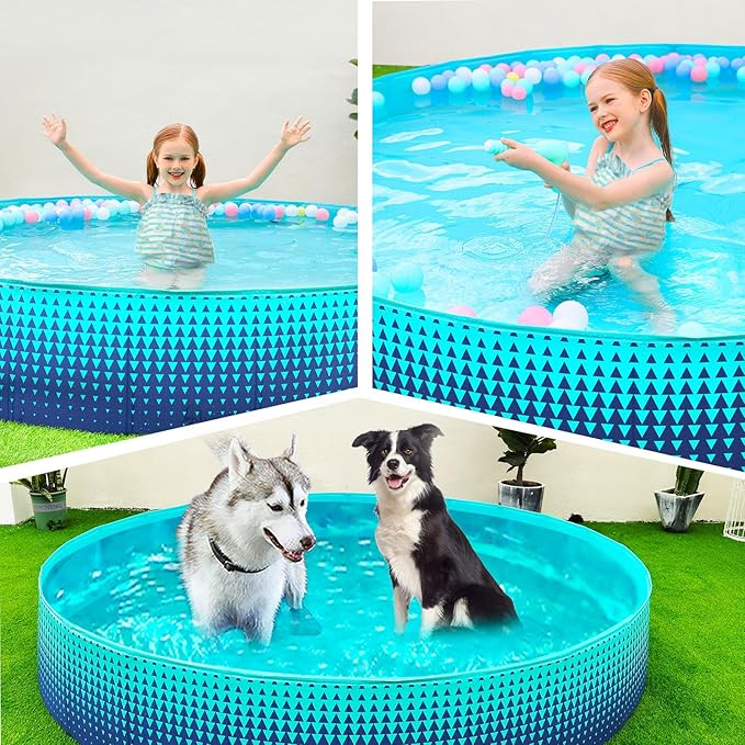 Jasonwell Foldable Dog Kiddie Pool - Hard Plastic Kids Paddling Pool Toddler Baby Swimming Pools for Backyard Collapsible Whelping Box Pet Doggie Cats Wading Pools Bathtub for Puppy Large Dogs 97In