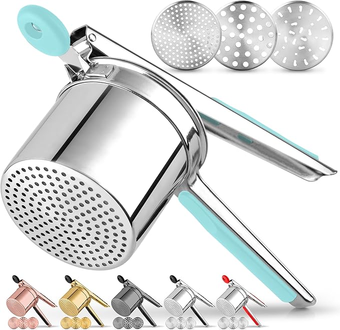 Zulay Kitchen Premium Large 15oz Potato Ricer, Heavy Duty Professional Stainless Steel Potato Masher and Ricer Kitchen Tool, Press and Mash Kitchen Gadget - Turquoise