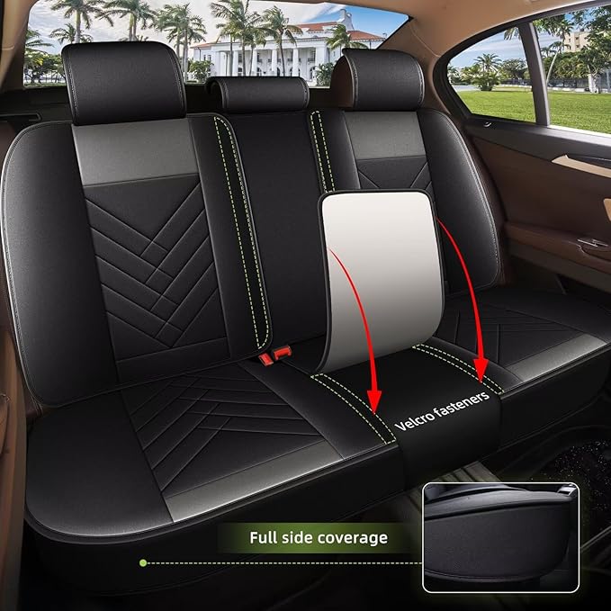 AOMSAZTO Full Set Seat Covers Fit for VW/Volkswagen Passat 1999-2022: 2 Row 5 Seats Faux Leather Waterproof Seat Covers Automotive Seat Cushion Protector(Black&Grey)