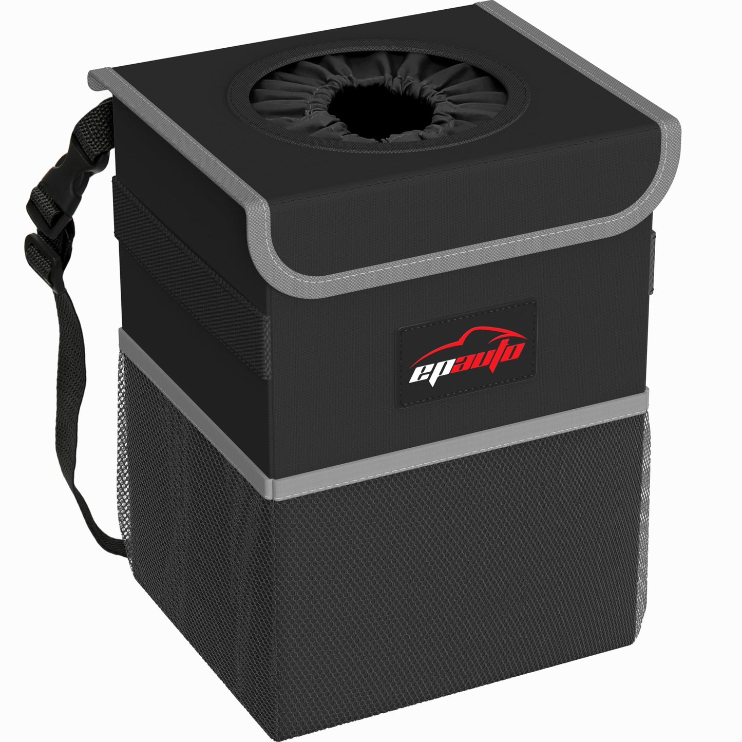 EPAuto Waterproof Car Trash Can with Lid and Pockets, 2.5 Gal, Black