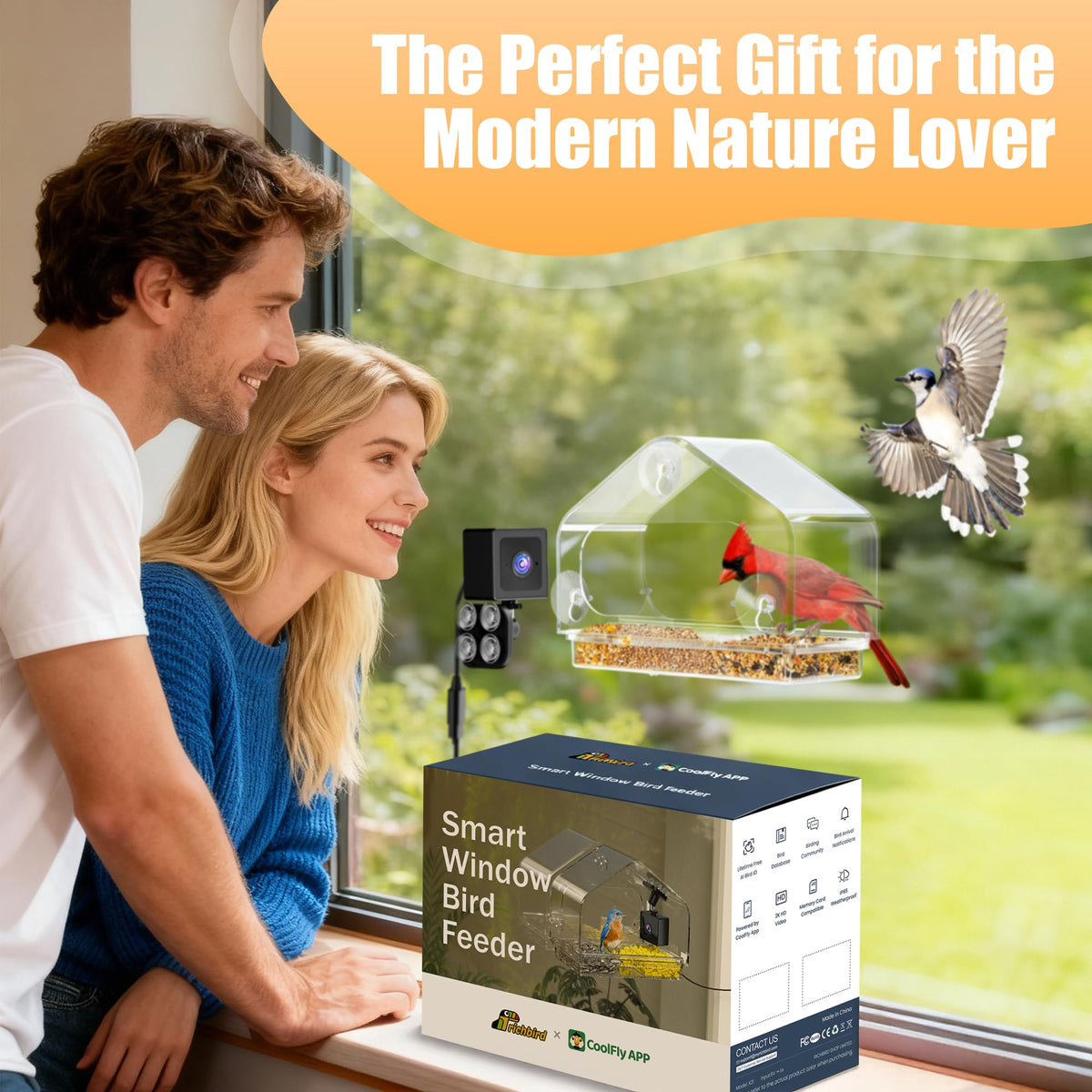 Window Bird Feeder with Strong Suction Cups & Smart Waterproof Bird Camera
