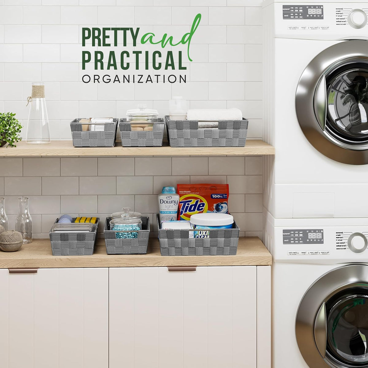 Baskets For Organizing Set Of 9 Dark Grey - Storage Baskets For Shelves - Perfect Closet Organizer Bins, Bathroom Basket, and Pantry Basket - Small Storage Bins For Shelves - Bin For Organization