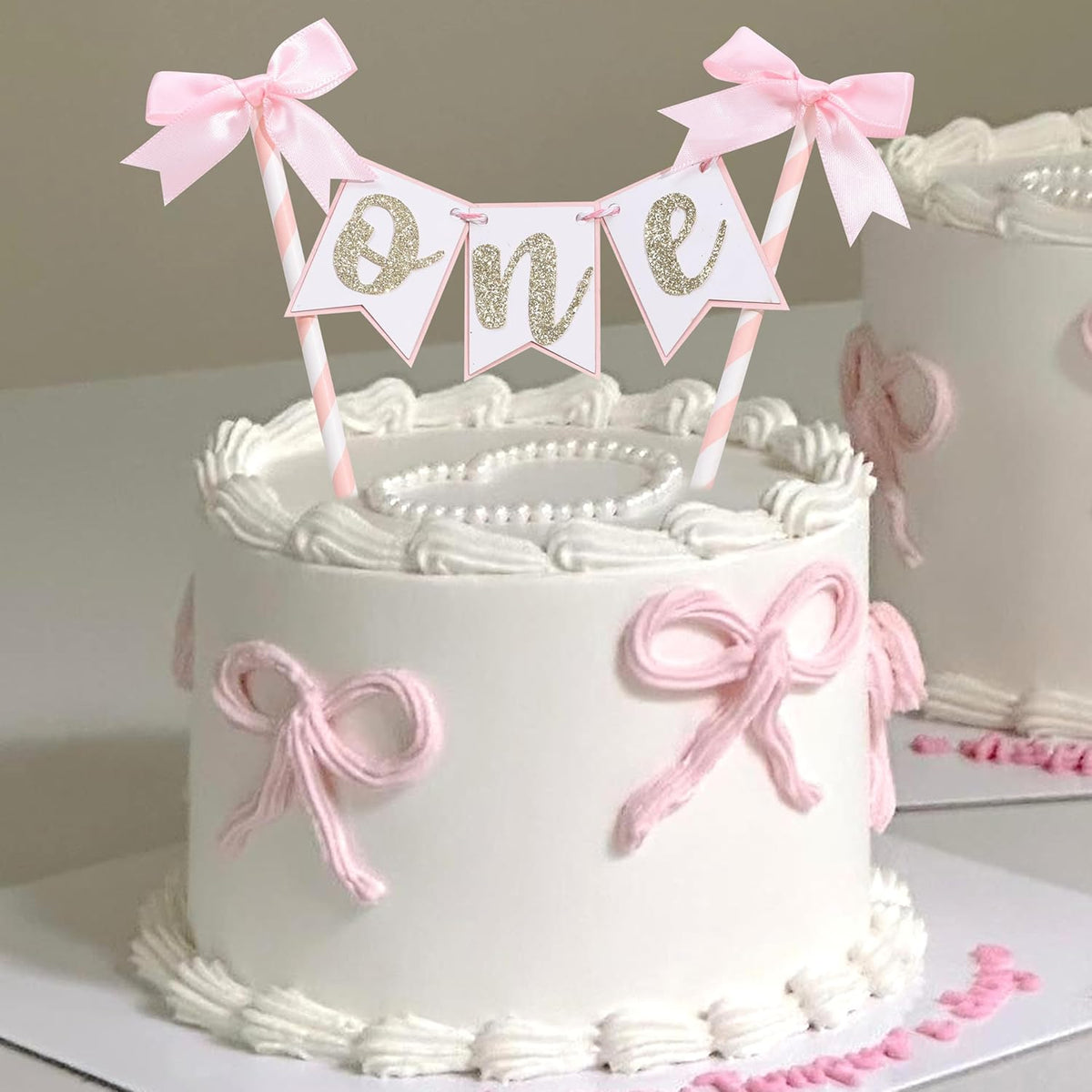 Pink Bow Ribbon Cake Topper - Bow Birthday Cake Topper,Coquette Themed Party Supplies,She's Tying The Knot,Bow 1st Birthday Cake Smash