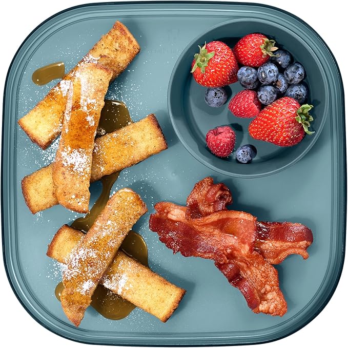 madesmart Dipware Reusable Dining Plate/Serving Tray for Appetizers and Snacks, Food-Safe Appetizer Serving Platter with Removable Dip Bowl, Midnight| (Pack of 6)