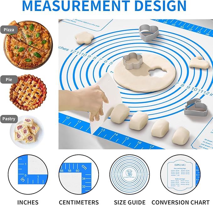 Non Stick Silicone Pastry Mat, Macaron Silicone Baking Mat for Making Pizza Cookie Bread,Pie Crust Oven Liner, Mat Non-Slip Fondant Mat Extra Large 32" x 24"