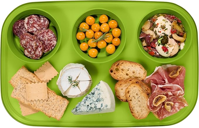 madesmart dipware 3 Bowl Serving Tray, Collapsible & Removable Dip Bowls for Charcuterie, Guacomole, Snacks, Veggies, Premium Dishwasher & Microwave Safe, Multipurpose Plate & Bowl, Lime