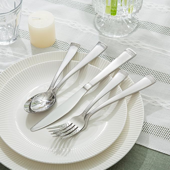 HIKAA 30PCS Matte Handle Silverware Set for 6, Stainless Steel Flatware Set, Modern Design Cutlery Set for Home/Hotel/Wedding, Dishwasher Safe