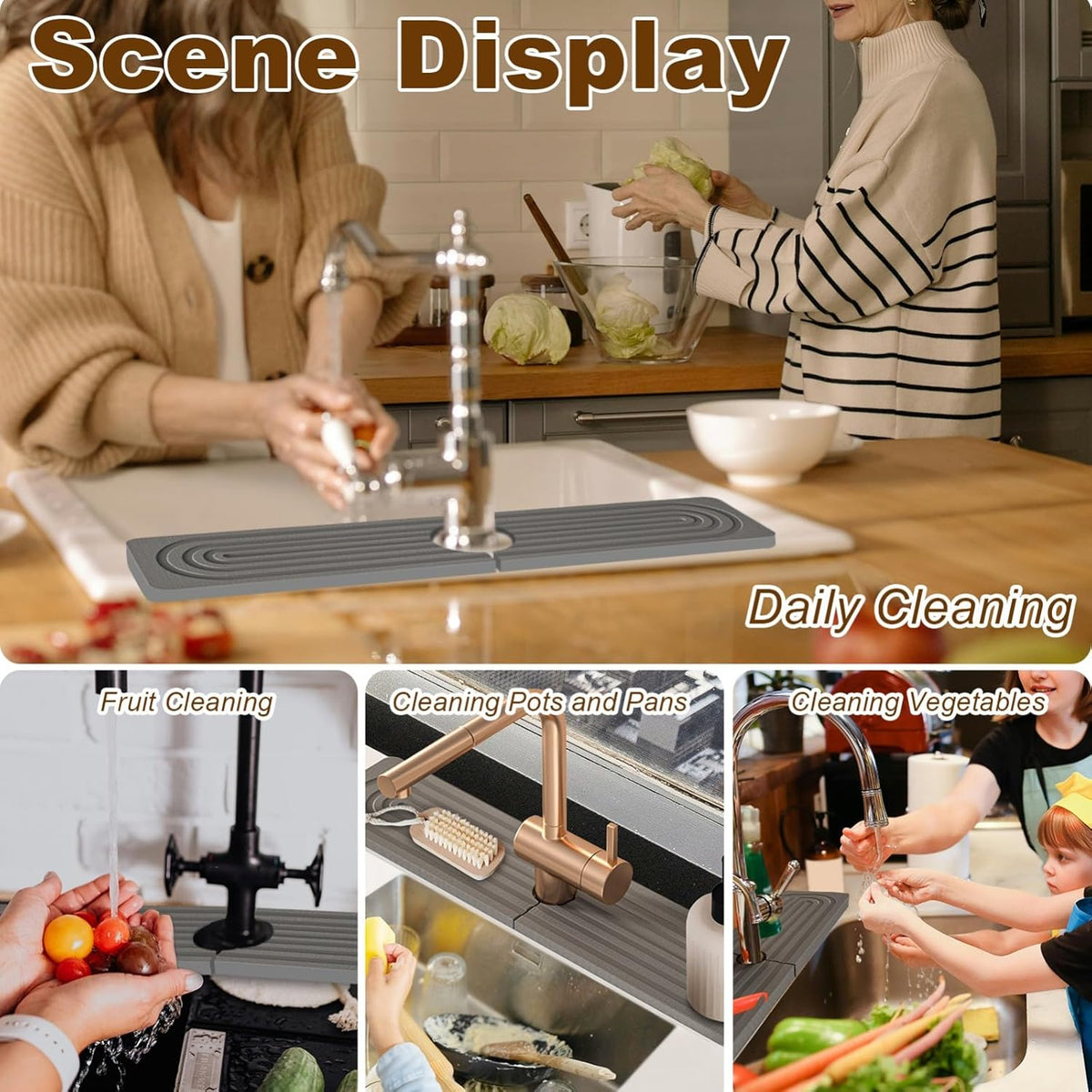 Faucet Mat for Kitchen Sink, Diatomite Super Absorbent Fast Drying Stone Sink Tray for Bathroom Kitchen Sink Splash Guard(Square Dark Grey,15.7x3.9in)